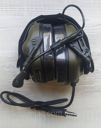 Активні навушники тактичні олива з мікрофоном та оголів'ям Earmor M32H MOD3 Helmet Version | Ranger Green 4552 фото