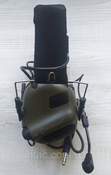 Активные наушники тактические олива с микрофоном и оголовьем Earmor M32H MOD3 Helmet Version | Ranger Green 4552 фото