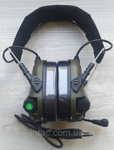 Активные наушники тактические олива с микрофоном и оголовьем Earmor M32H MOD3 Helmet Version | Ranger Green 4552 фото