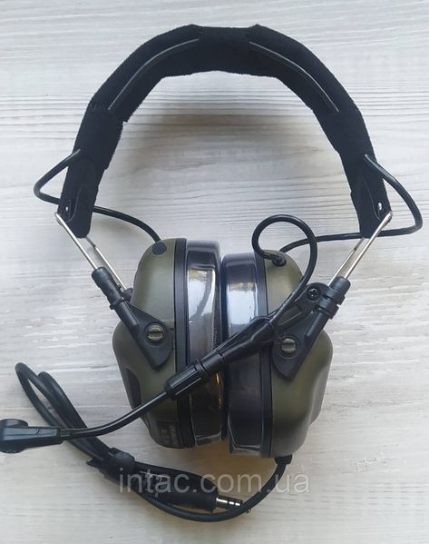 Активные наушники тактические олива с микрофоном и оголовьем Earmor M32H MOD3 Helmet Version | Ranger Green 4552 фото