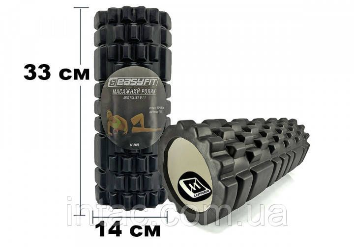 Масажний ролик EasyFit Grid Roller 33 см Чорний 5113 фото