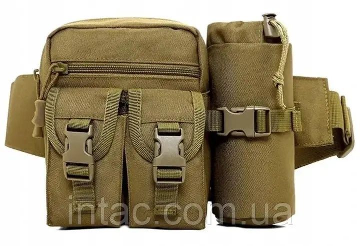 Сумка тактическая поясная с отделением для бутылки; сумка на пояс; бананка тактическая, Койот 9608 фото