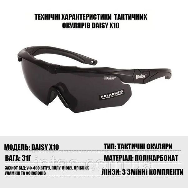 Тактические очки DAISY X10 с 3-мя сменными линзами и чехлом черные 0796 фото