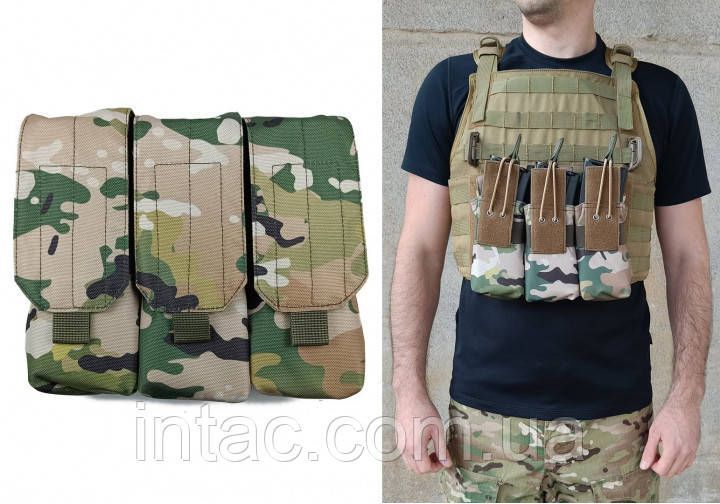 Подсумок под 6 магазинов АК/РПК тройной (MOLLE, подсумок на разгрузку, жилет, РПС) Multicam 1681 фото