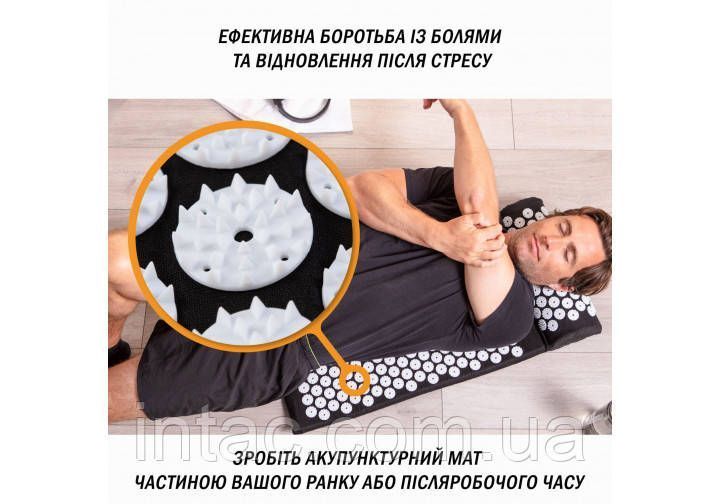 Массажный коврик Easyfit с подушкой (аппликатор Кузнецова) Черный с серым 2483 фото