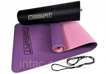 Килимок для йоги та фітнеса EasyFit TPE+TC 6мм двошаровий + Чохол фіолетовий з рожевим 8768 фото