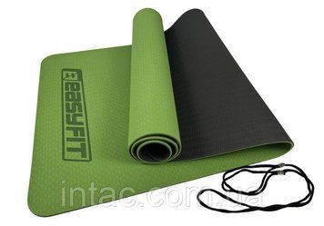 Килимок для йоги та фітнесу EasyFit TPE+TC 6мм двошаровий зелений-чорний 8417 фото