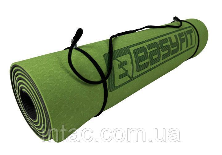 Килимок для йоги та фітнесу EasyFit TPE+TC 6мм двошаровий зелений-чорний 8417 фото