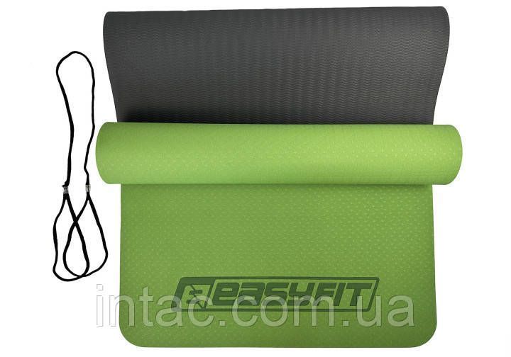 Килимок для йоги та фітнесу EasyFit TPE+TC 6мм двошаровий зелений-чорний 8417 фото