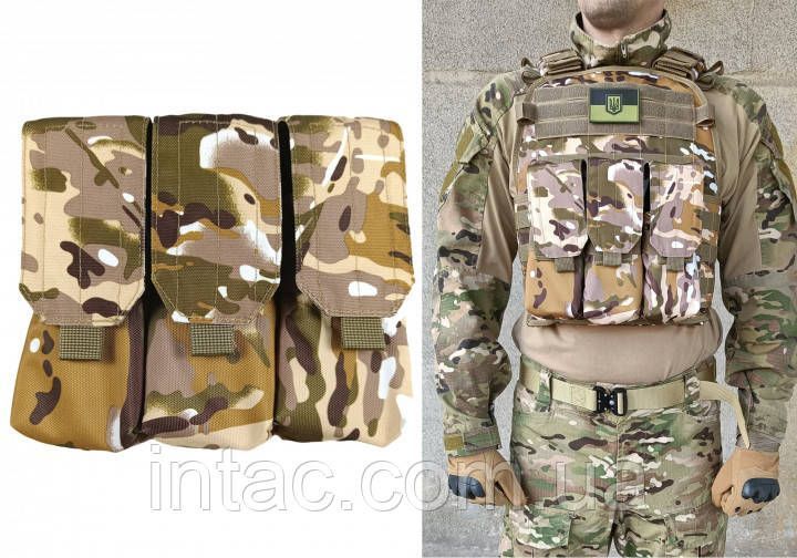 Підсумок під 6 магазінів АК/РПК потрійний (MOLLE, підсумок на розгрузку, жилет, РПС) Multicam Arid 1681 фото